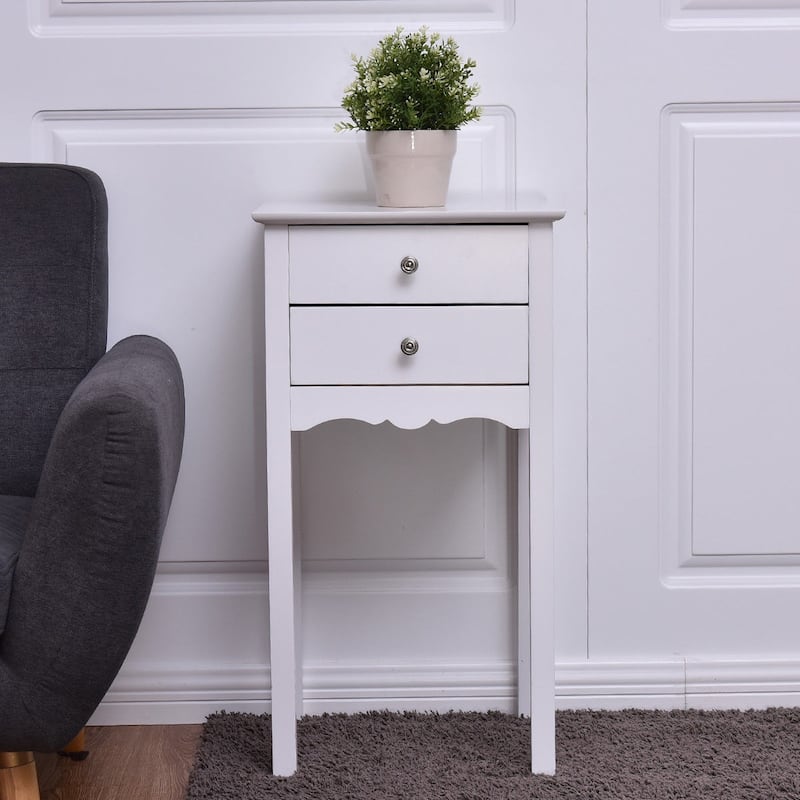 Side Table End Accent Table with 2 Drawers-White - 16.0" x 13.0" x 30.0" (L x W x H)