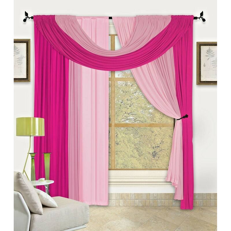Bella 4 Pc Window in a Bag Set, Complete Curtain Drape Valance Window Treatment - Pink