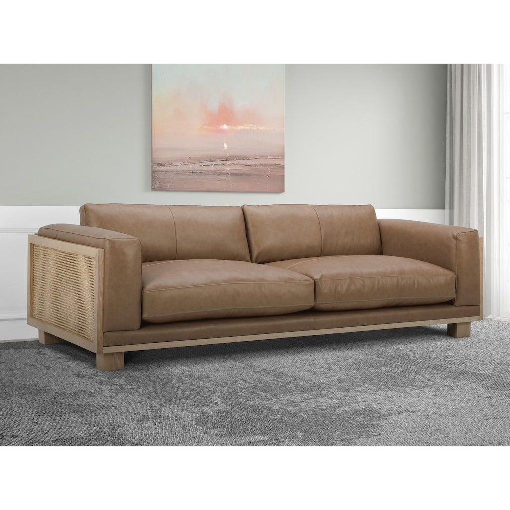 Divani Casa Danson Modern Tan Leather + Wicker Sofa