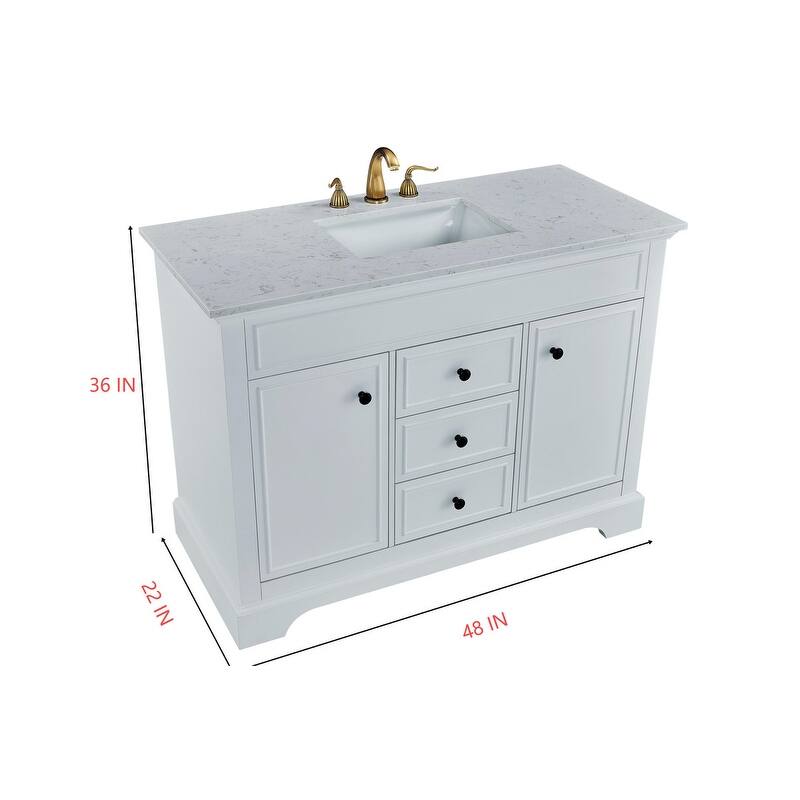 Naeb 48 in. W x 22 in. D x 36 in. H Single Sink Bathroom Vanity in White with White Quartz Countertop