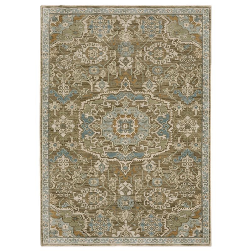 Meadow Bohemian Medallion Brown/ Teal Area Rug - 3' 3" x 5' - Rectangle