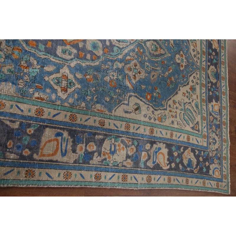 Antique Distressed Over-Dyed Tabriz Persian Rug Handmade Wool Carpet - 6'5" x 9'10"