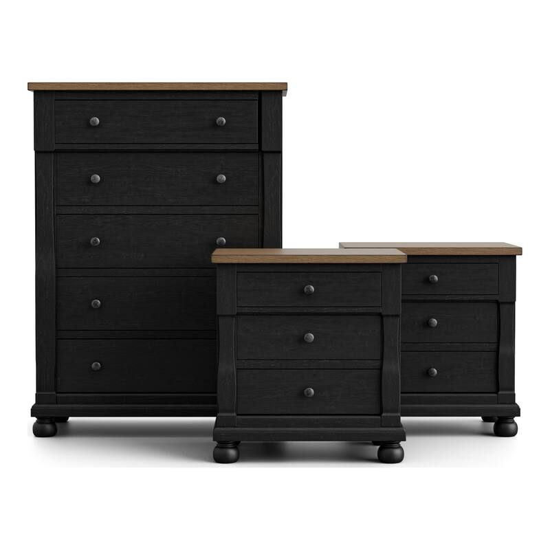 Furniture of America Lucan II 3-Piece Farmhouse Black Chest and 2 Nightstand Bedroom Set