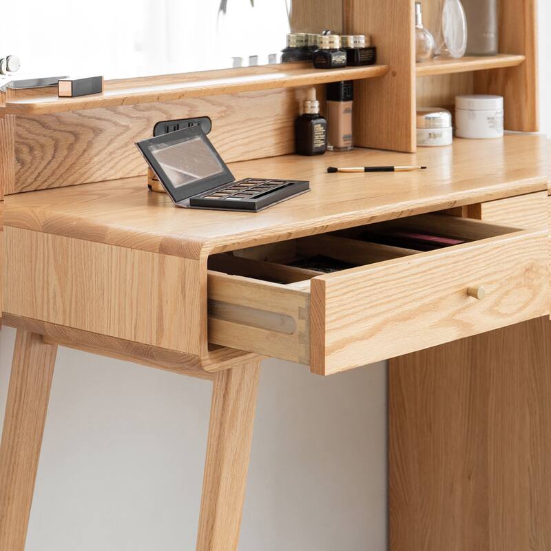 Vanity 100% solid oak desk with 4 drawer for Bedroom