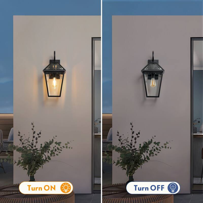 21" Outdoor Wall Light Fixture - Modern Black Wall Lantern Sconce with Clear Glass for Porch, Patio, Garage & Garden - 1-Pack