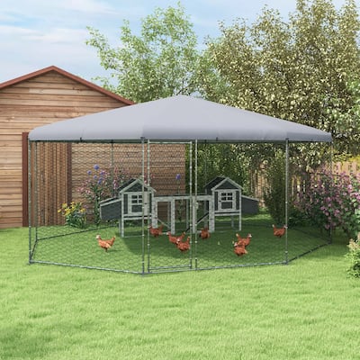 Large Walk-in Chicken Coop with Roof Cover and Steel Frame Poultry Cage for Hens Ducks or Bunnies