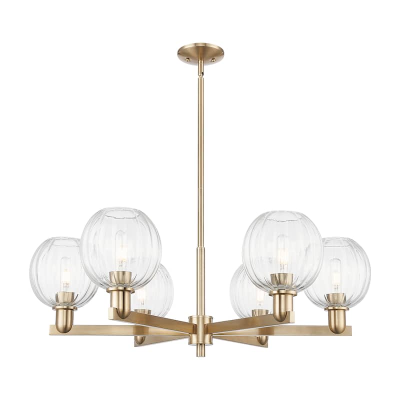 Innovations Lighting Downtown Urban - Preston - 6 Light 24" Globe Shade Stem Hung Chandelier - Clear/Champagne Bronze