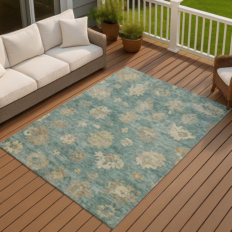 Machine Washable Indoor/ Outdoor Casual Traditional Chantille Rug - Aloe - 5' x 7'6"