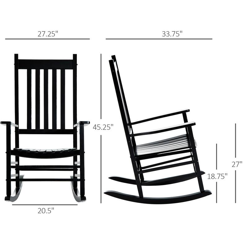 Outdoor Patio Wooden Rocking Chair with Smooth Armrests, High Back for Garden, Balcony, Porch, Supports Up to 352 lbs