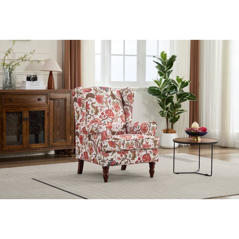 Accent Chair Side Chair Reception Chair with Wood Legs, Single Sofa Chair Leisure Chair Red Office Chair
