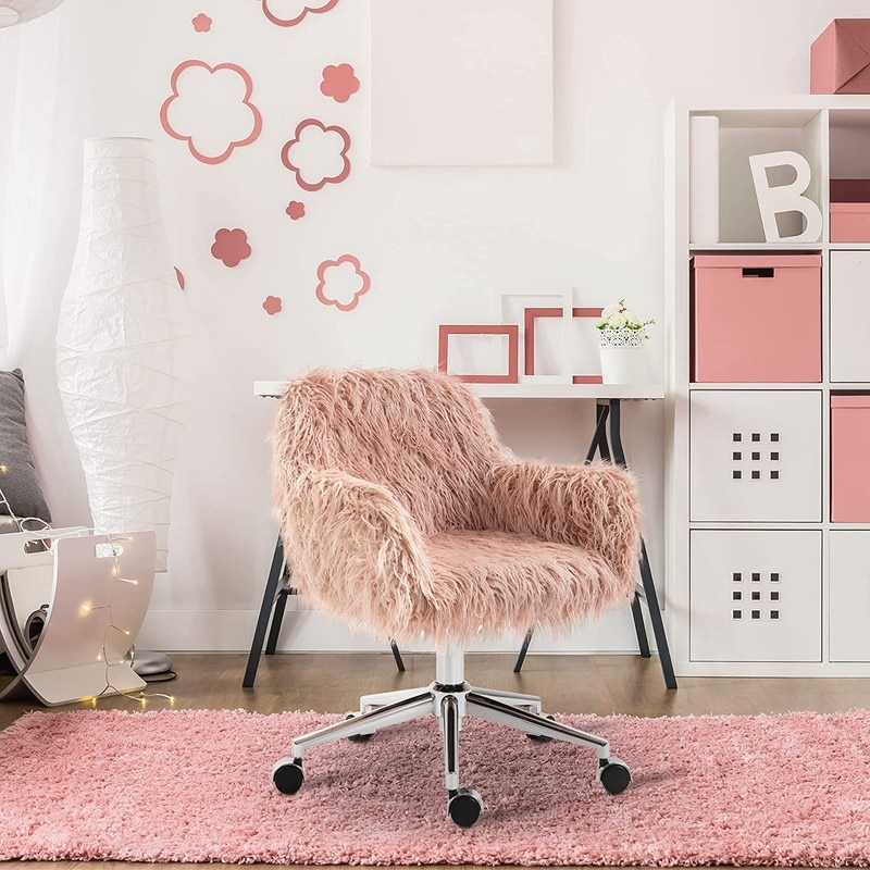 Cute Fluffy Faux Fur Vanity Chair Height Adjustable Swivel Computer Office Chair Makeup Chair Bed Bath Beyond 35436814