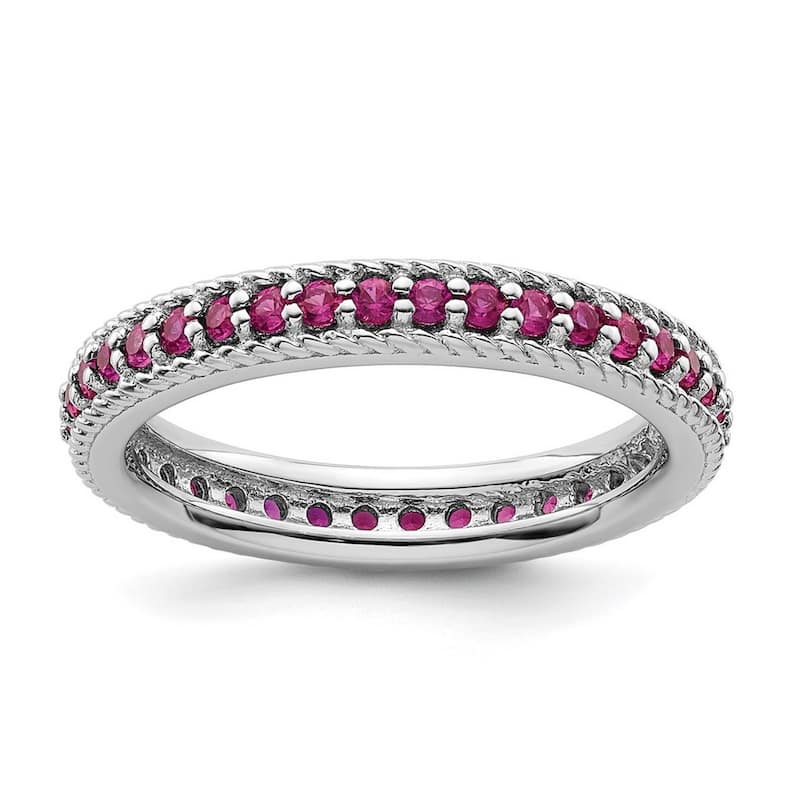Curata 3.25mm 925 Sterling Silver Prong set Stackable Expressions Polished Created Ruby Eternity Ring