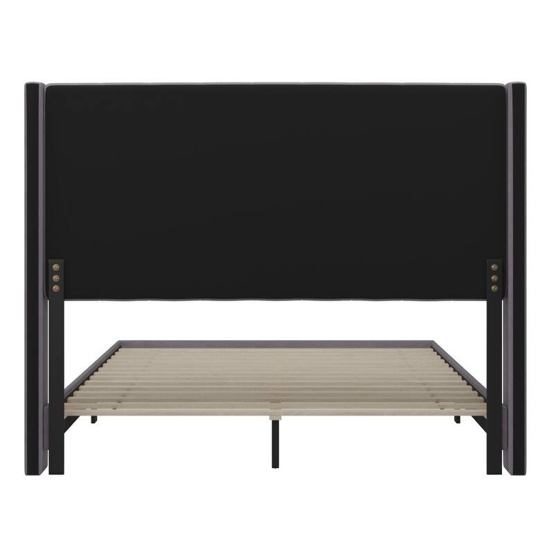 Upholstered Platform Bed with Wingback Headboard