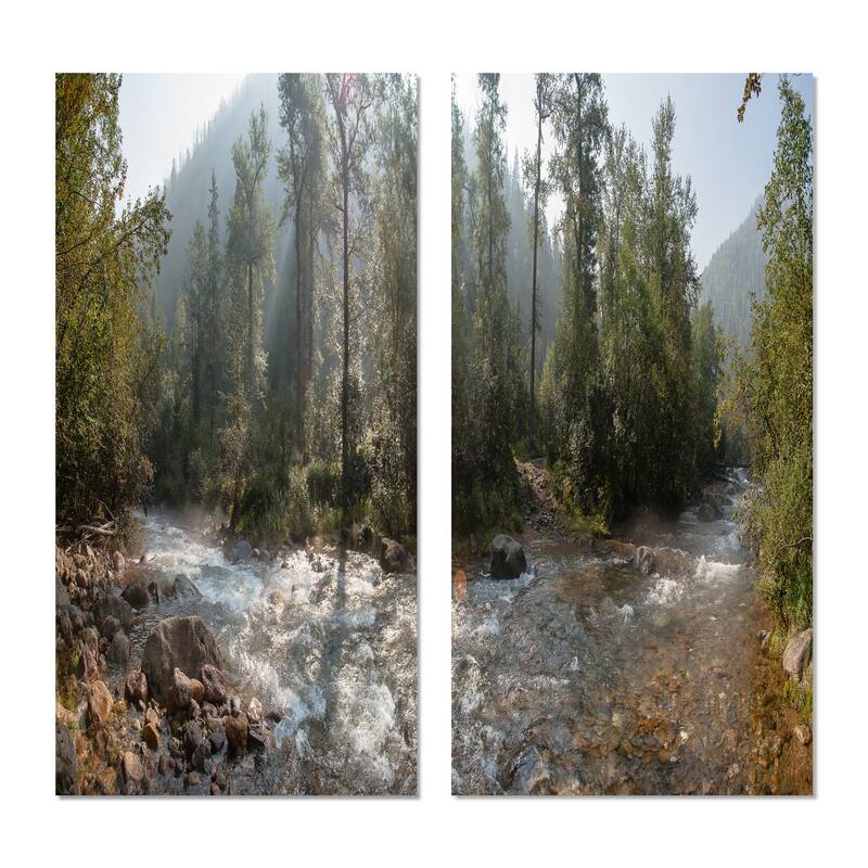 Designart "Mountain River Panorama" Landscape Canvas Wall Art Print 2 Piece Set