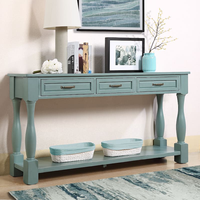63inch Long Wood Console Table with 3 Drawers and 1 Bottom Shelf