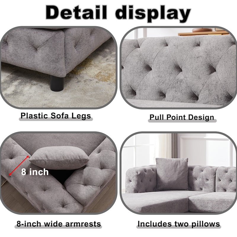 126" Chenille U-Shaped Sectional Sofa with Dual Chaise Lounges and 2 Pillows
