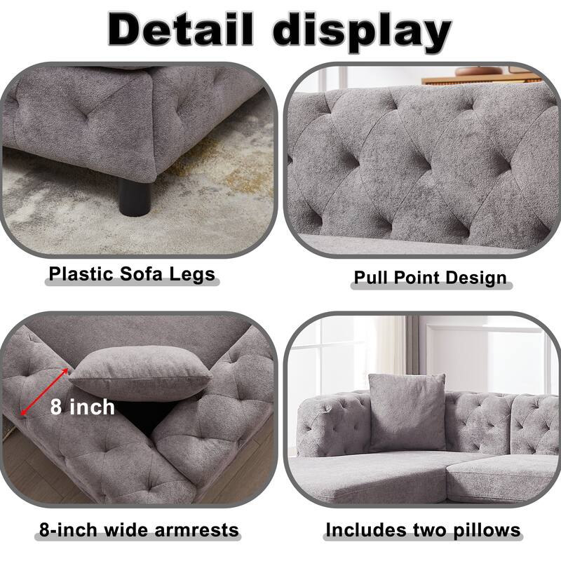 U-Shaped Chenille Sofa with Two Chaise Longue Seats and Pillows.