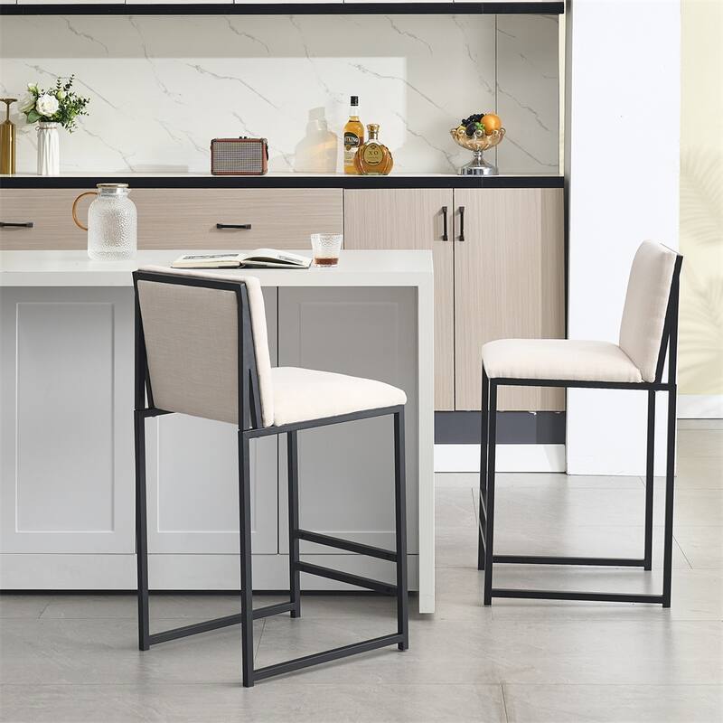 Counter Height Bar Stools Set of 2,Upholstered Linen Bar Chairs