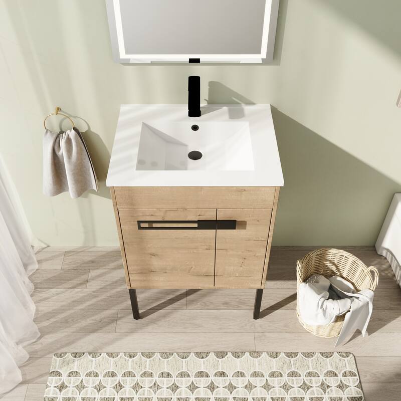 24" FreeStanding Bathroom Vanity with Sink, Floor Stand Bathroom Vanity with Soft Close Door and Adjustable shelf