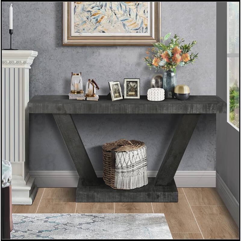 60 Inches Vintage Distressed Wood Entryway Console Table
