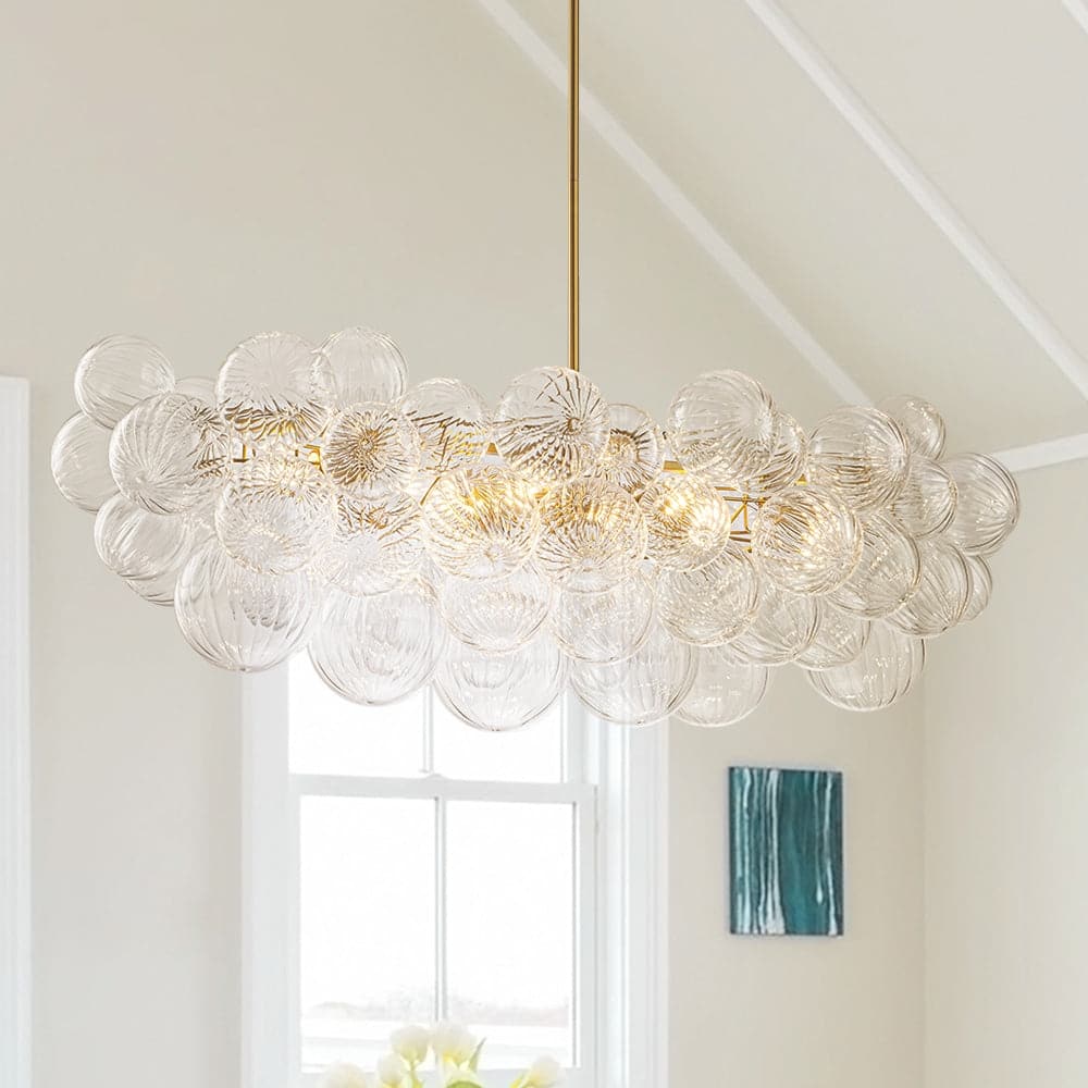 Glam 6-Light Waxing Crescent Striped Glass Cluster Bubble Chandelier - 47.2 in