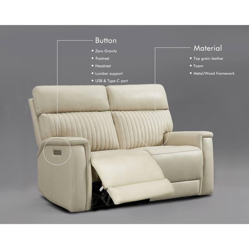 Genuine Leather Reclining Loveseat with Triple Power Adjustable Headrest, Lumbar Support, Zero Gravity, USB & USB-C Ports