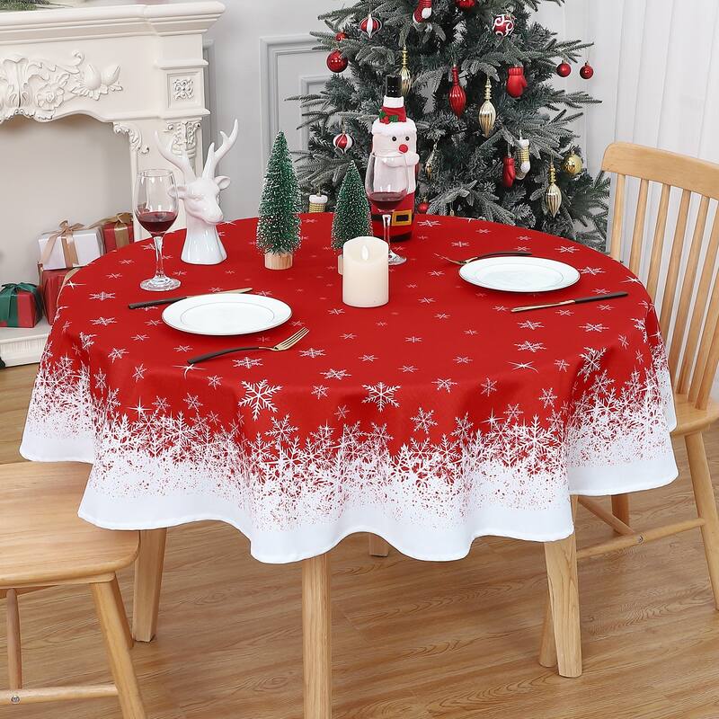 Christmas Tablecloth Snowflakes Xmas Decor for Round Tables - 60"round