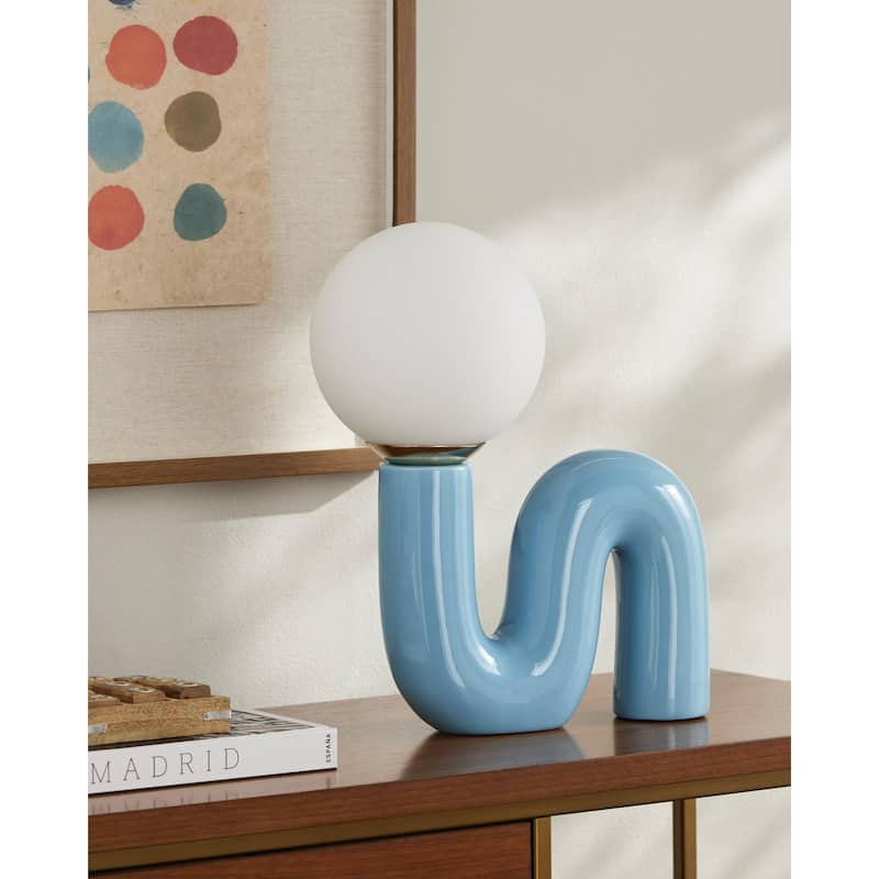 Livabliss Oyri Modern & Contemporary Accent Table Lamp - 15"H x 10"W x 7"D - Bright Blue