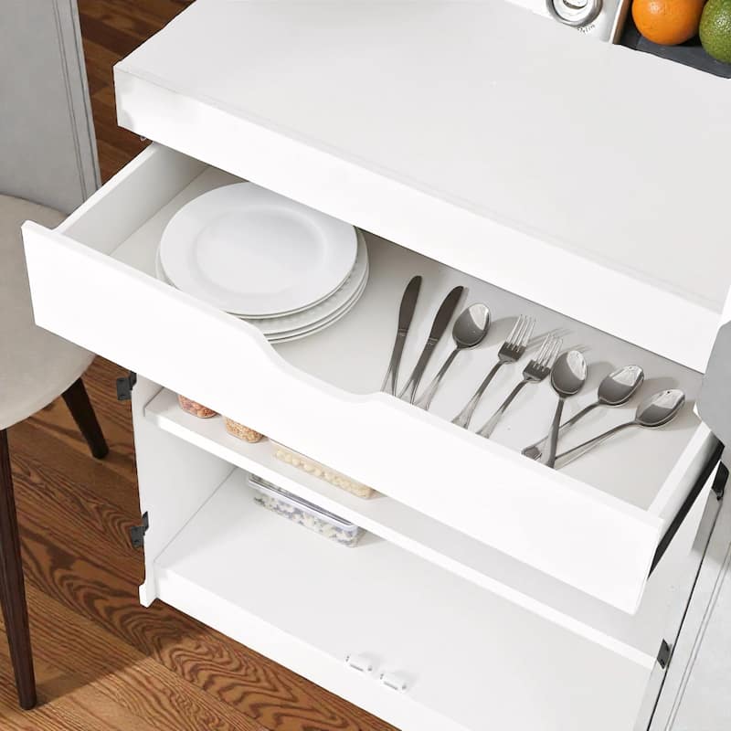 72" Tall Curved Pantry Cabinet with Adjustable Shelves, 8 Door Racks and Hidden Drawer, Farmhouse Storage Cupboard for Kitchen