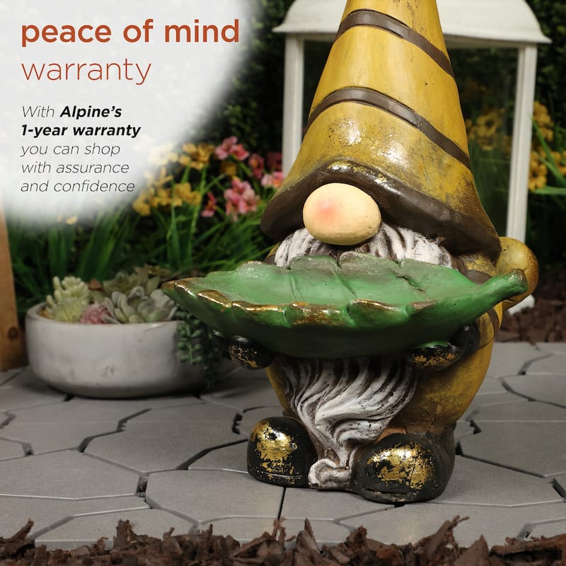Vintage Gnome Holding Leaf w/ Striped Yellow Hat