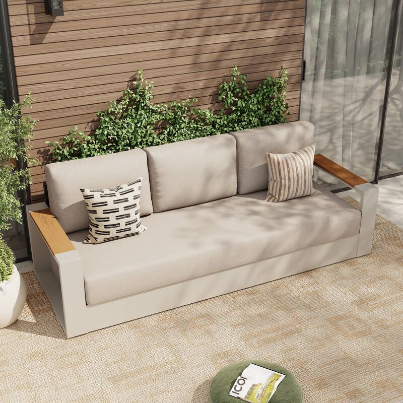 Modern Aluminum Frame Outdoor 3-Seater Sofa with Thick Cushions