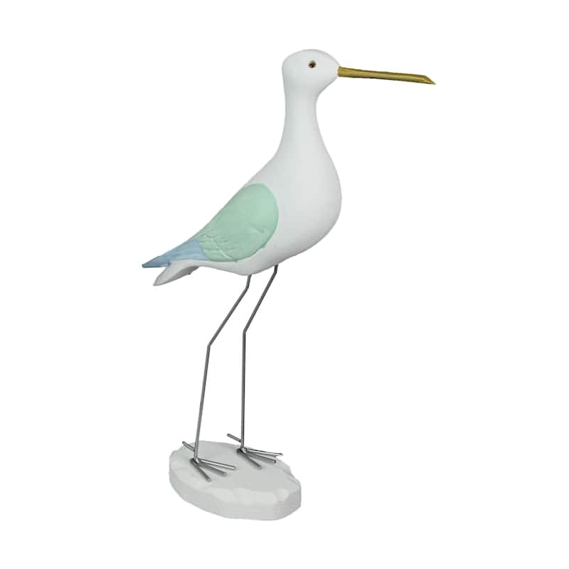 16 Inch High Hand Carved White Painted Wood Bird Statue - 16.25 X 9.75 X 4 inches
