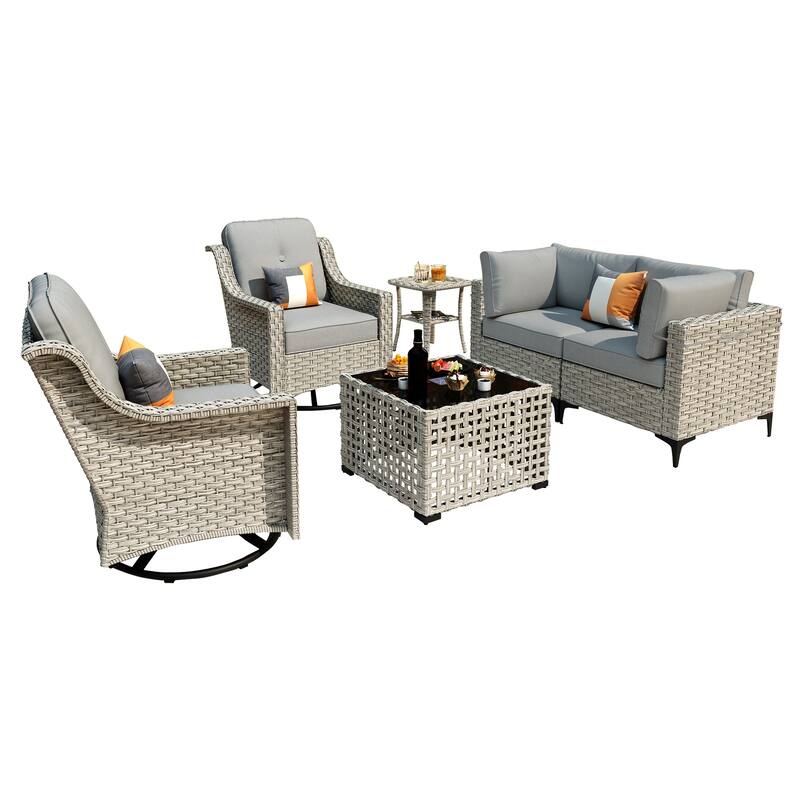 XIZZI 6-piece Patio Furniture Wicker Conversation Set with Swivel Chair