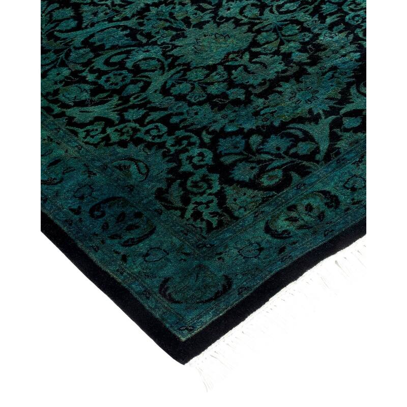 Overton Hand Knotted Wool Vintage Inspired Modern Contemporary Overdyed Blue Runner Rug - 2' 7" x 10' 5"