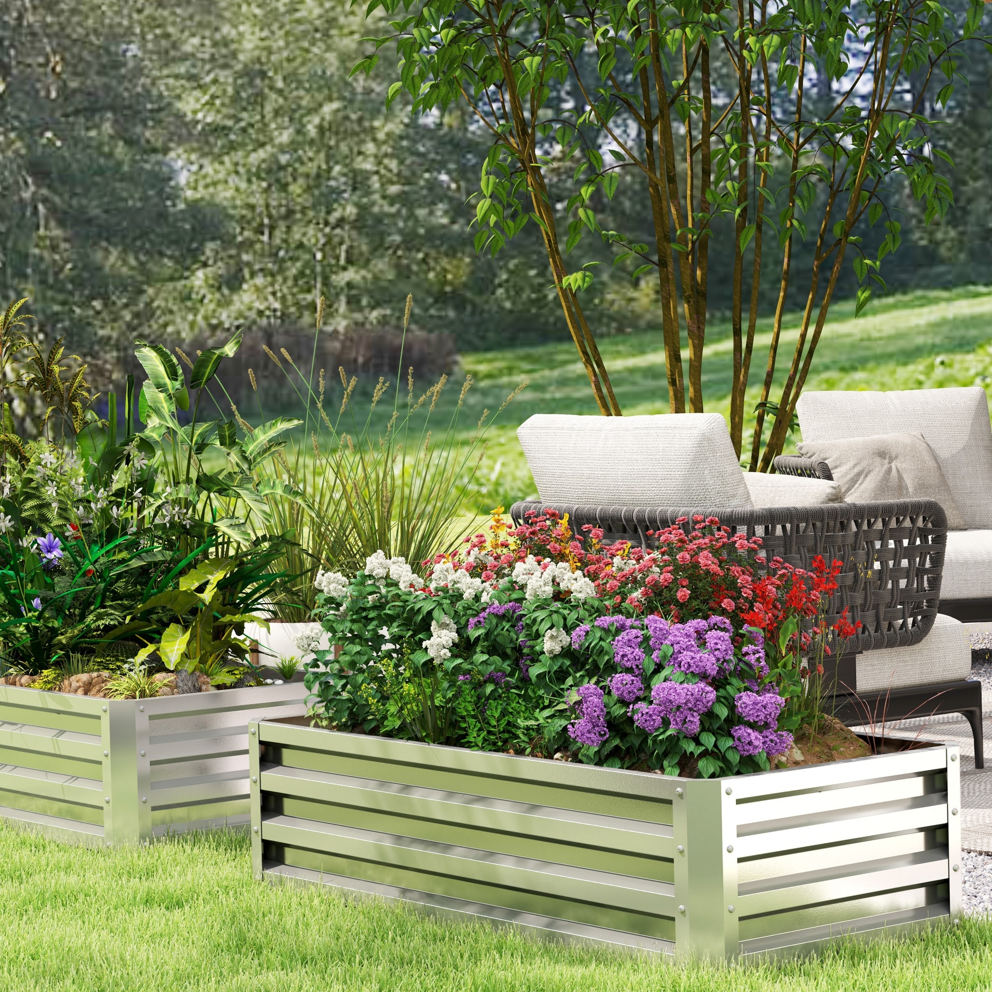 Outsunny Galvanized Raised Garden Bed, 4' x 2' x 1' Metal Planter Box, for Growing Vegetables, Flowers, Silver