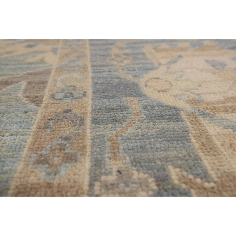 Turkish Oushak Vegetable Dye Area Rug Handmade Light Blue Wool Carpet - 9'2"x 11'11"