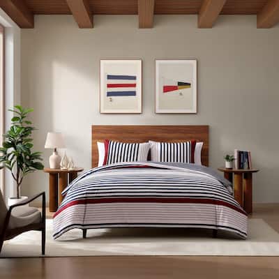 Tommy Hilfiger Brooklyn Stripe Cotton Reversible Blue Comforter Set