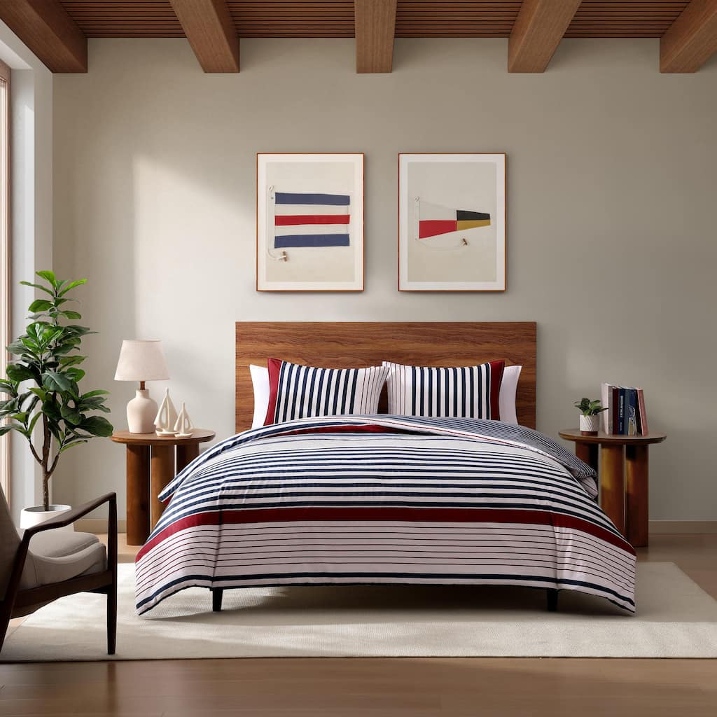 Tommy Hilfiger Brooklyn Stripe Cotton Reversible Blue Comforter Set