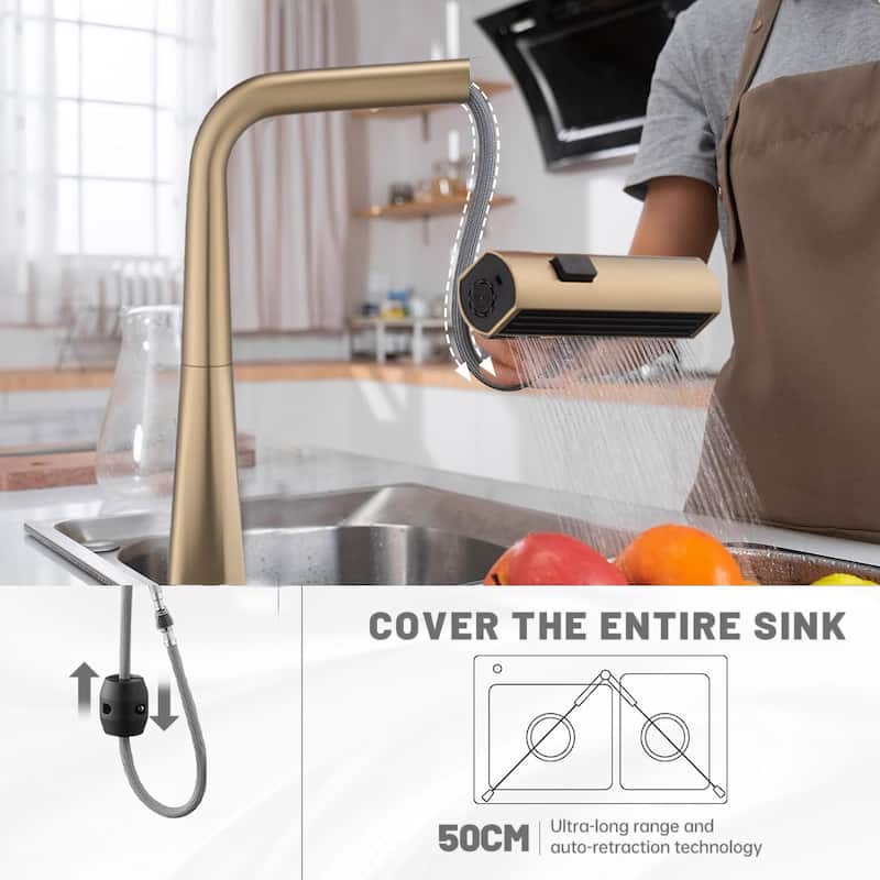 Modern 360°Rotating Waterfall Kitchen Faucet with Temperature Display & Pull Down Sprayer