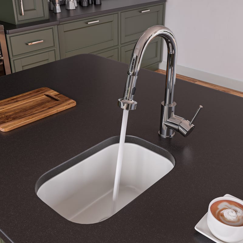 Alfi Fireclay Small Rectangle Undermount or Drop-in Prep/Bar Sink - White