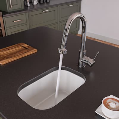Alfi Fireclay Small Rectangle Undermount or Drop-in Prep/Bar Sink - White