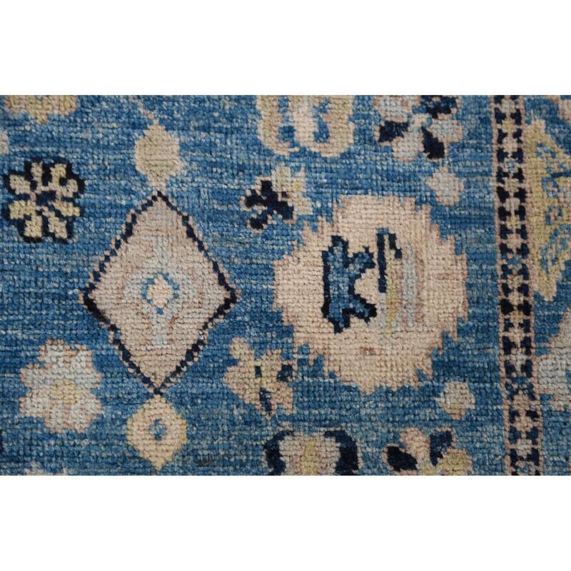 Hand Knotted Oriental 100% Wool Carpet Transitional All-Over Navy Blue & Blues Oushak Runner Rug - 9' 8'' X 2' 7''