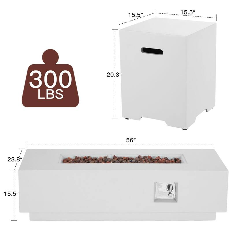 AVAWING 2-Piece 50,000 BTU 56" Rectangle Concrete Propane Fire Pit Table Set