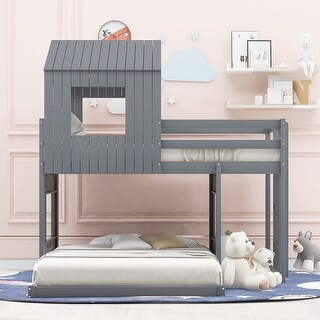 Twin Over Full Bunk Bed with Roof and Ladder - Bed Bath & Beyond - 36082844