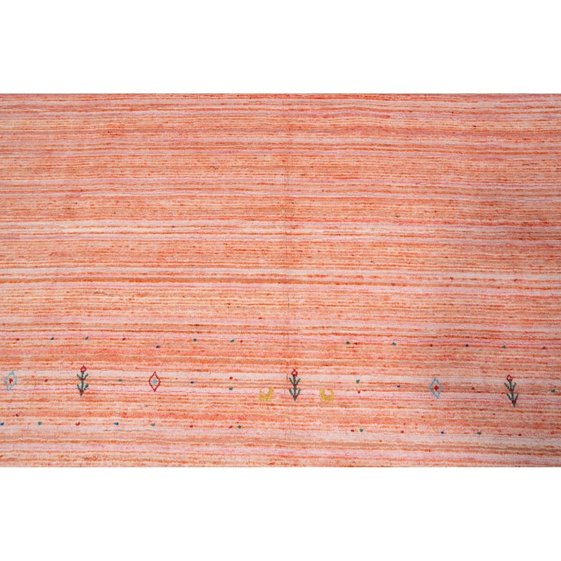 Hand Knotted Oriental Viscose Silk Carpet Tribal Animal Pictorial Coral Gabbeh Area Rug - 7' 10'' X 7' 10''