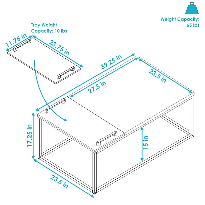 Industrial Coffee Table with Removable Serving Tray - 16 in H