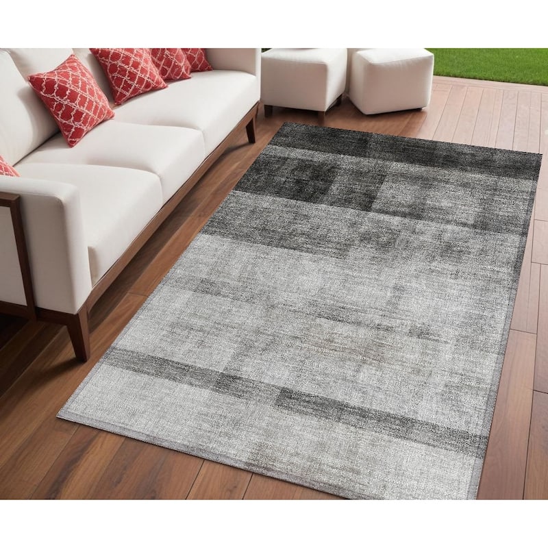 Fane Ombre Weather Resistant Timeless Fusion Round Outdoor Rug - 5' X 8' - Grey