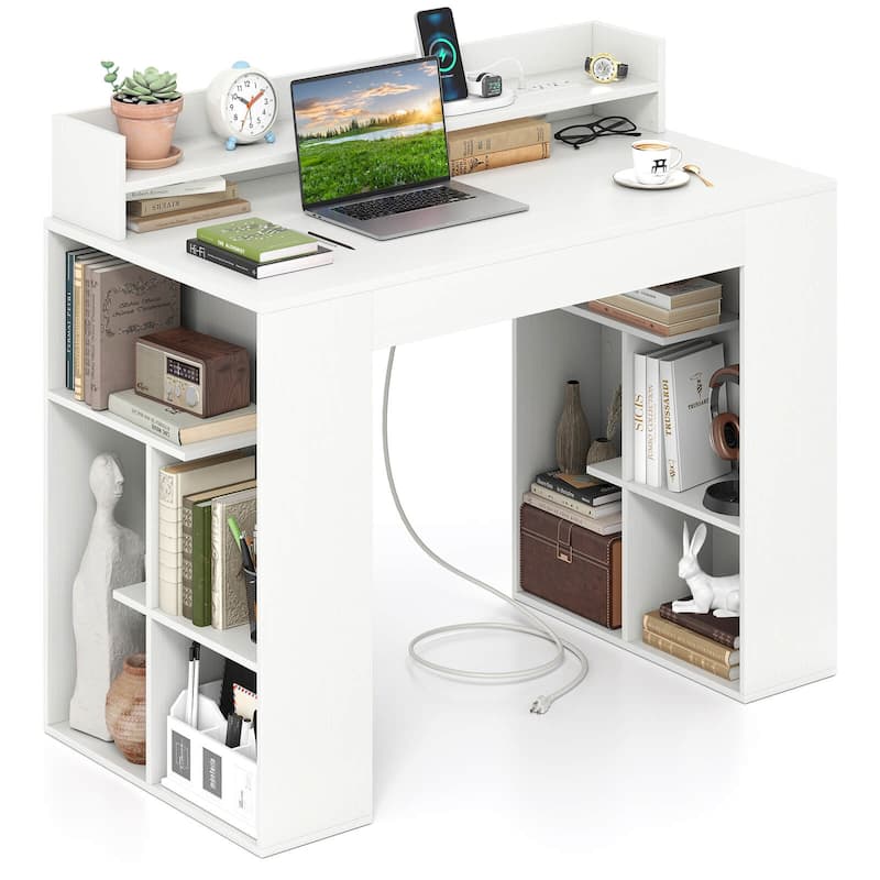 Costway 43" Home Office Desk with Power Outlets Monitor Shelf - See Details