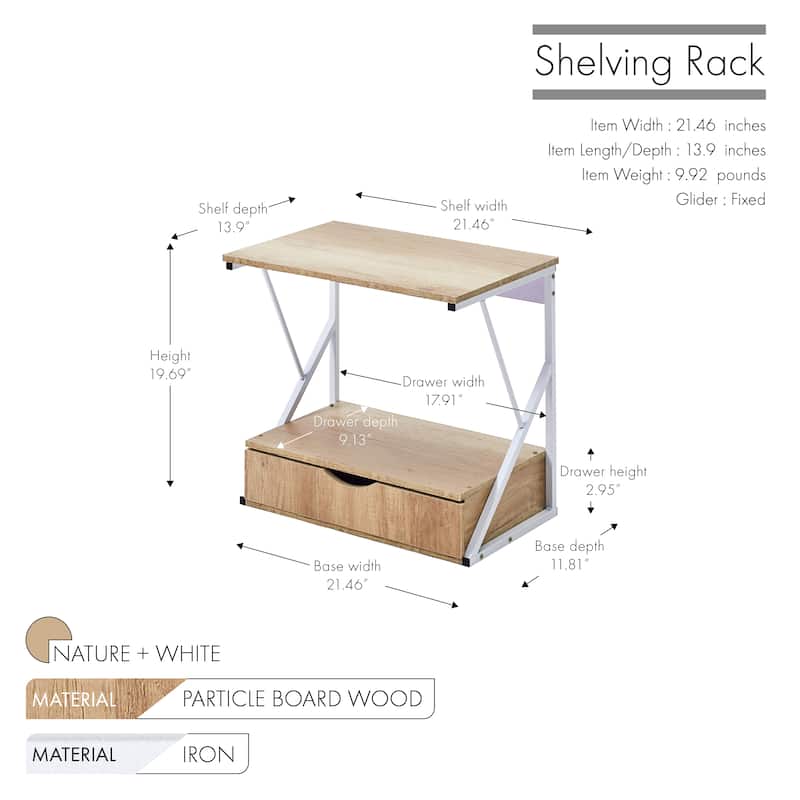 Porthos Home Aspen 1-tier Corner Shelf With Drawer, Wood And Iron