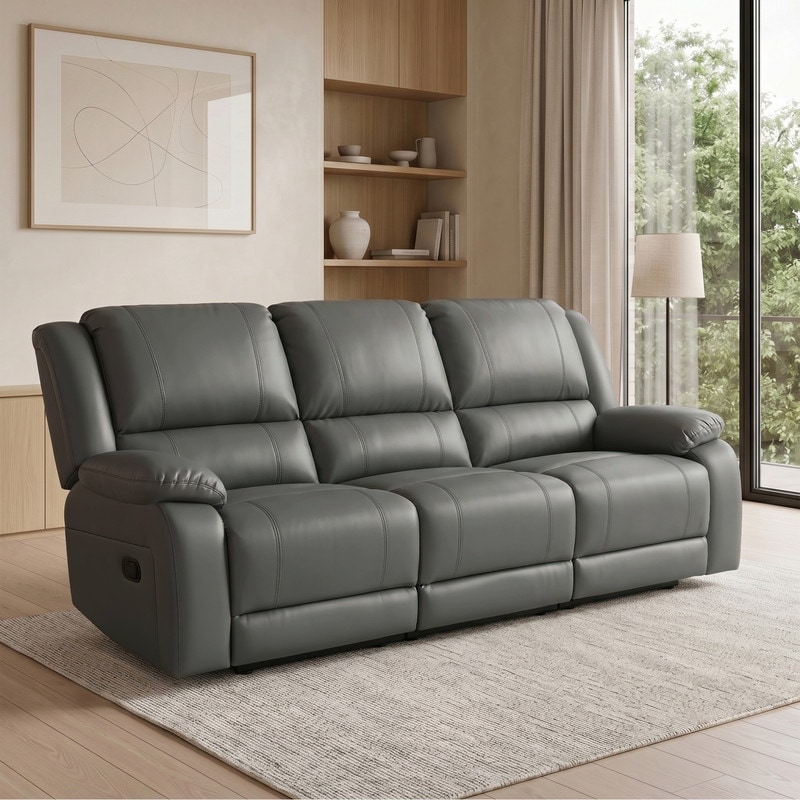 Faux Leather Reclining Sofa with Drop Down Table & Cup Holders, Living Room Furniture Set